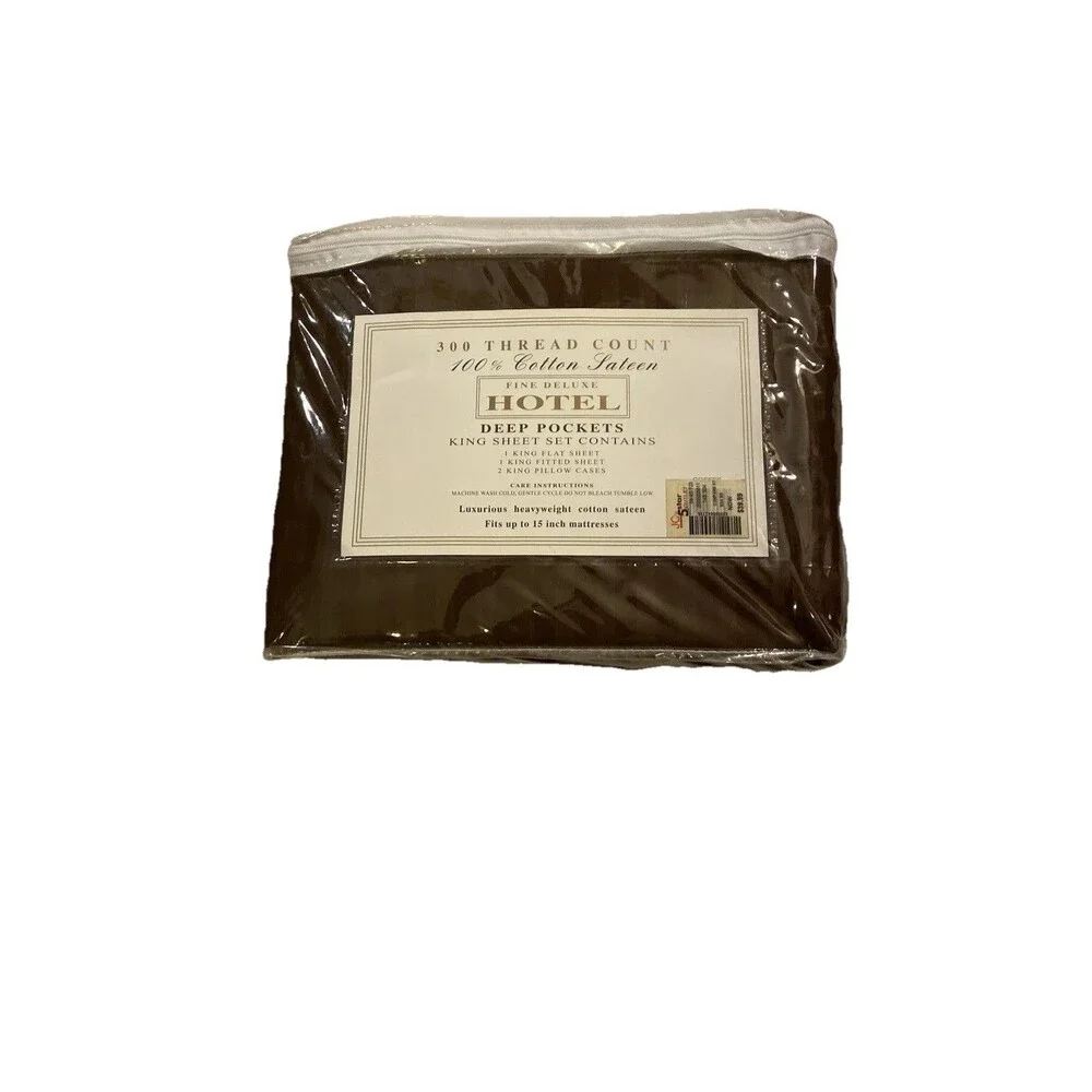 King Bed Sheets Set 4 Piece Luxurious Heavy Cotton Sateen Brown Deluxe Hotel